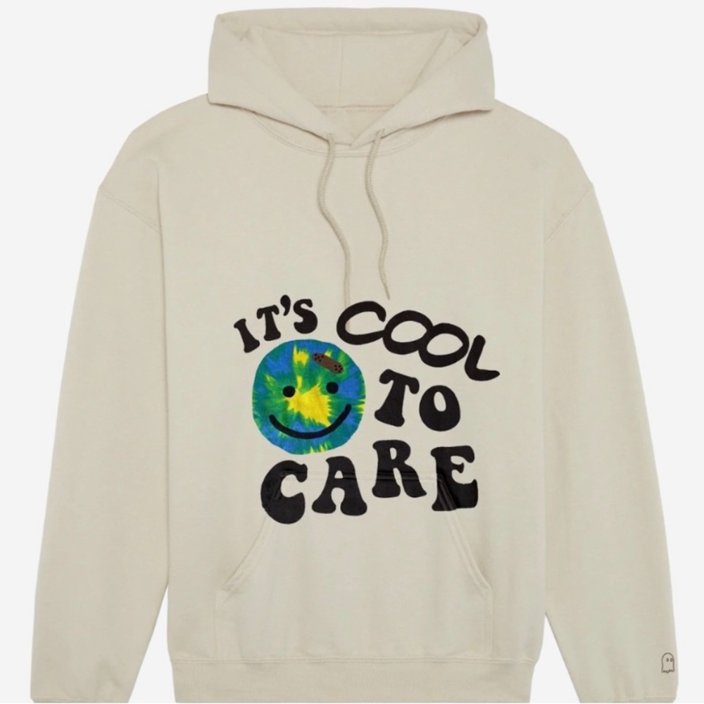 LONELY GHOST Cream Hoodie with Tie-Dye Smiley Graphic